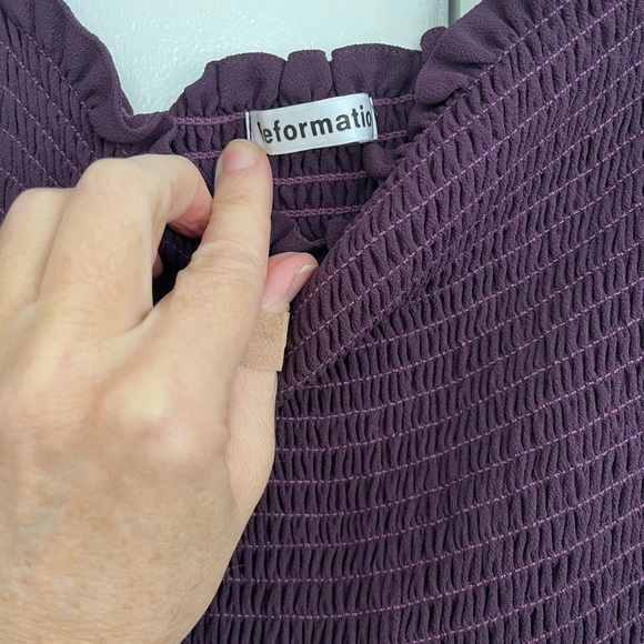 Reformation Rowan Smocked Crepe Long Sleeve Dress in Blackberry - Picture 4 of 7